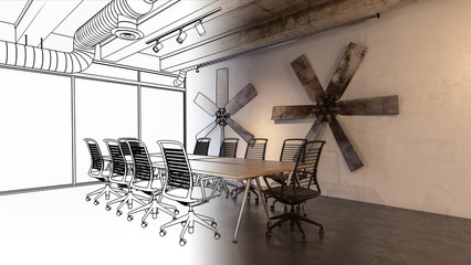 Business meeting room split plan illustration