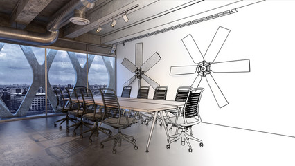 Modern, corporate meeting room split illustration