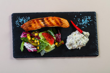 Grilled salmon steak