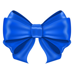 Blue ribbon bow. Shiny 3d symbol