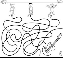 maze with boys and guitar color book