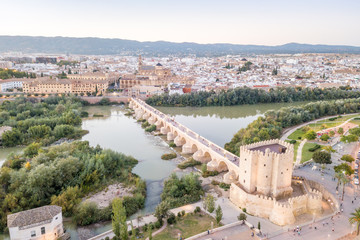 Obraz premium Aerial view of Roman bridge and Mosque - Cathedral of Cordoba, Andalusia, Spain