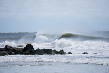 waves crashing on rocks