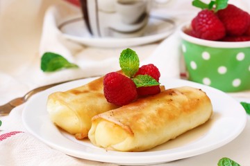 Homemade Cheese Blintz / Stuffed Crepes , selective focus