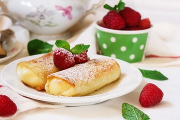 Homemade Cheese Blintz / Stuffed Crepes , selective focus