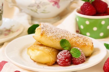 Homemade Cheese Blintz / Stuffed Crepes , selective focus