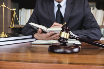 Legal law, advice and justice concept, Judge gavel with Justice lawyers, Counselor in suit or...
