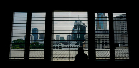 silhouettes of people at office