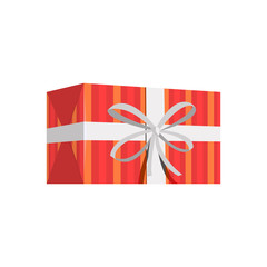 Red gift with white ribbon illustration. Present, package, bow. Festive concept. Vector illustration can be used for topics like Christmas, New Year, festivals