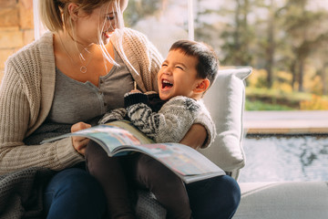 Mother and her son having fun together