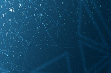 Abstract polygonal space. Background with connecting dots and lines. Binary computer code. Futuristic cyberspace with digital code. Graphic concept for your design