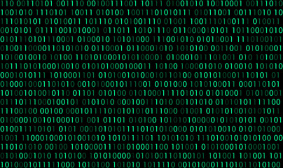 Binary code vector background. Green binary ones zeros code on black background.
