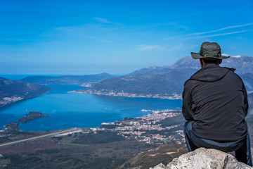 Tourist admiring Tivat and Kotor Bay