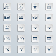 Set of Computer Cloud Related Vector Icons. Contains such Icons as Data Synchronisation, Transfer, Cloud Settings and more.