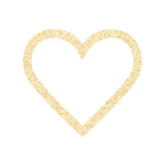 Gold sparkles glitter dust metallic confetti heart vector background.