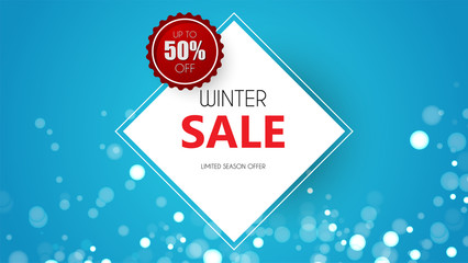 Winter sale vector poster or banner with discount text, background for shopping promotion. Vector illustration.