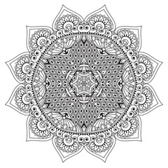 Fototapeta premium Black and white mandala vector isolated on white. Vector hand drawn circular decorative element.