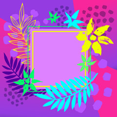 Fototapeta na wymiar Tropical palm leaves art frames. Modern card design, brush stroke, exotic plants, cover brochure, flyer, invitation template. Business identity elegant style. Hand drawn vector