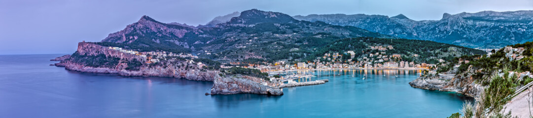 Fototapeta na wymiar Panoramic Aerial View of Port de Soller in Majorca