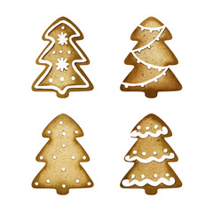 Set of cute gingerbread cookies for christmas. Isolated on white background.