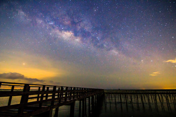 milky way at the bridge in dark night