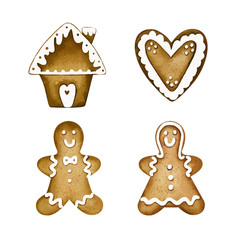 Set of cute gingerbread cookies for christmas. Isolated on white background.