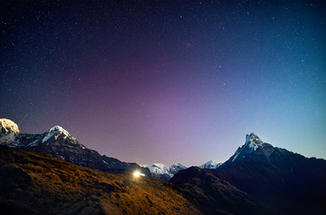 Himalayas snow peak at night sky