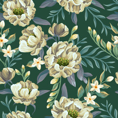 Floral seamless pattern with peonies