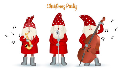 Set nisse musician Santa Claus, Christmas motive in red coat