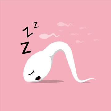 Slow tired sperm sleep. Infertility problem concept. Low sperm motility. Men fertility problem. Funny Vector illustration.