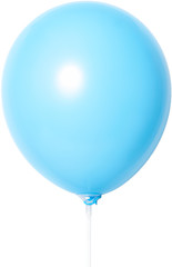 Blue balloon on white background with shadow. Side glare.