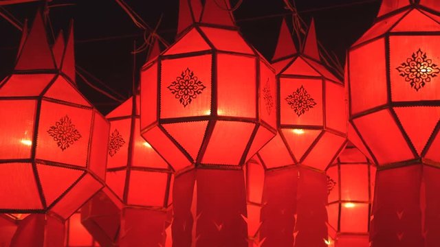 Lanna lanterns at night, Yi peng Thai lantern festival.