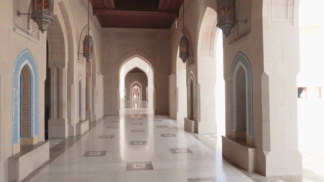 Arched passageway at the Sultan Qaboos Grand Mosque, Oman