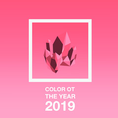 crystal with shades of coral color, color of the year 2019, vector illustration