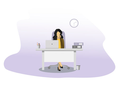 Office concept. Business woman talking on the phone. Flat style, vector illustration