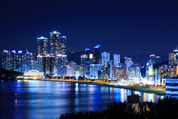 Naklejka premium Night view of Haeundae beach in Busan, South Korea.