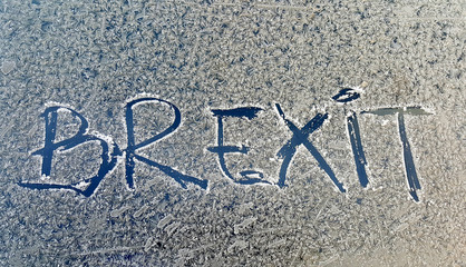 text brexit on a frosty car window