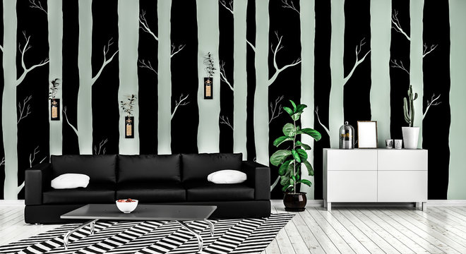 Ausgefallenes Zimmer in schwarz-wei&szlig; im Streifenlook