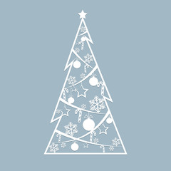 Stencil laser cut for christmas cards Openwork Christmas spruce tree cut out of paper for invitation greeting card for the New Year Christmas Stencil vector for laser cutting plotter cutting printing