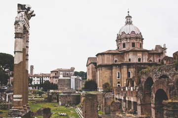 Obraz premium The Roman Forum is a forum in the center of ancient Rome. A popular tourist attraction in Rome. Travel to Italy