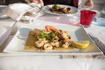 Shrimp in one of the restaurants in Italy