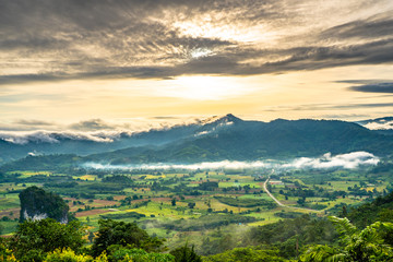Beautiful big mountain with fog in morning