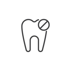 No tooth outline icon. linear style sign for mobile concept and web design. Not allowed tooth simple line vector icon. Symbol, logo illustration. Pixel perfect vector graphics