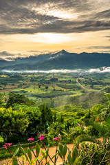 Beautiful big mountain with fog in morning