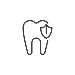 Tooth protection outline icon. linear style sign for mobile concept and web design. Tooth and shield simple line vector icon. Dental care symbol, logo illustration. Pixel perfect vector graphics