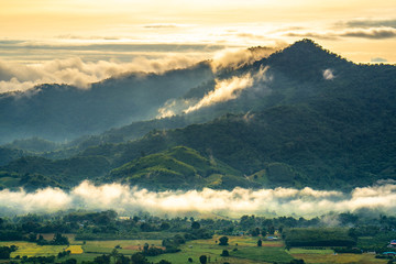 Beautiful big mountain with fog in morning