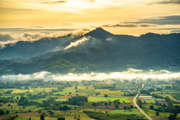 Beautiful big mountain with fog in morning