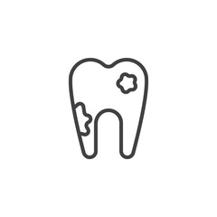 Decay tooth outline icon. linear style sign for mobile concept and web design. Damaged tooth simple line vector icon. Dental caries symbol, logo illustration. Pixel perfect vector graphics