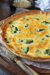 French cuisine, quiche with broccoli  and grated cheese
