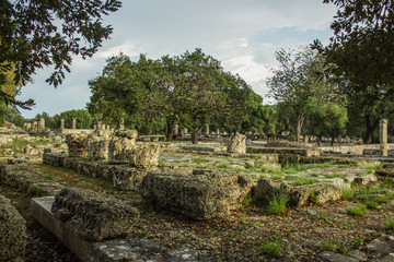 ancient city ruin antique marble architecture in park outdoor natural garden environment 